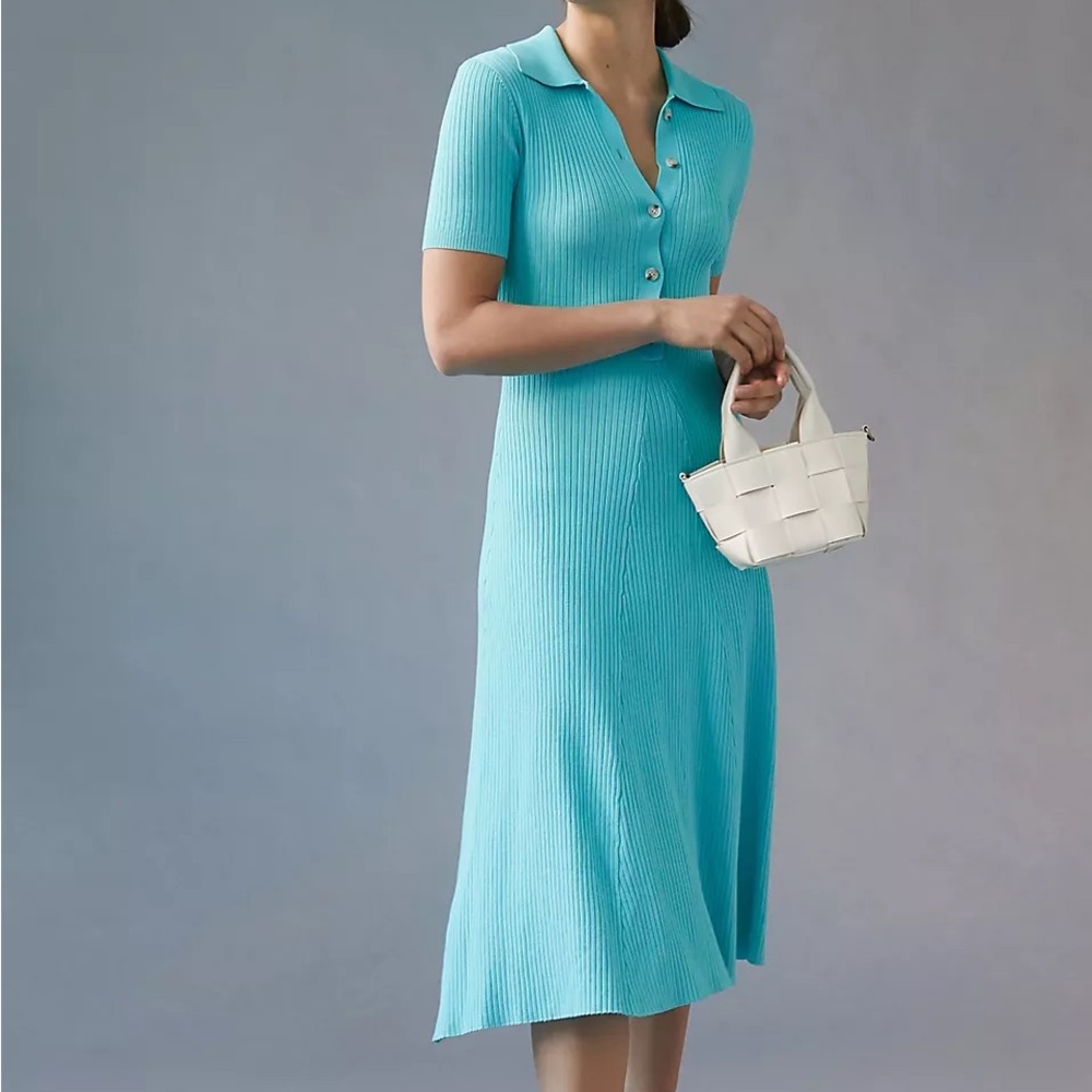 Anthropologie Turquoise Ribbed Midi Dress